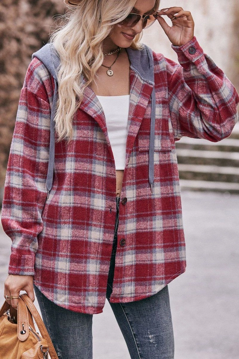 WOMEN FLANNEL PLAID HOODIE SHACKET ThermalInsulation