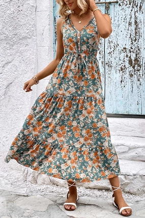 WOMEN FLORAL SLEEVELESS TIERED DRESS Trendy Cut