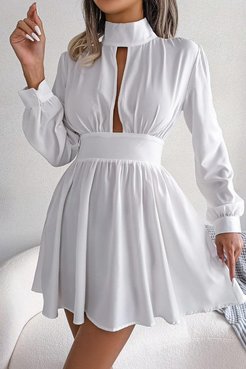 WOMEN FRONT CUT OUT DETAILED HIGH NECK DRESS Ethically-Made