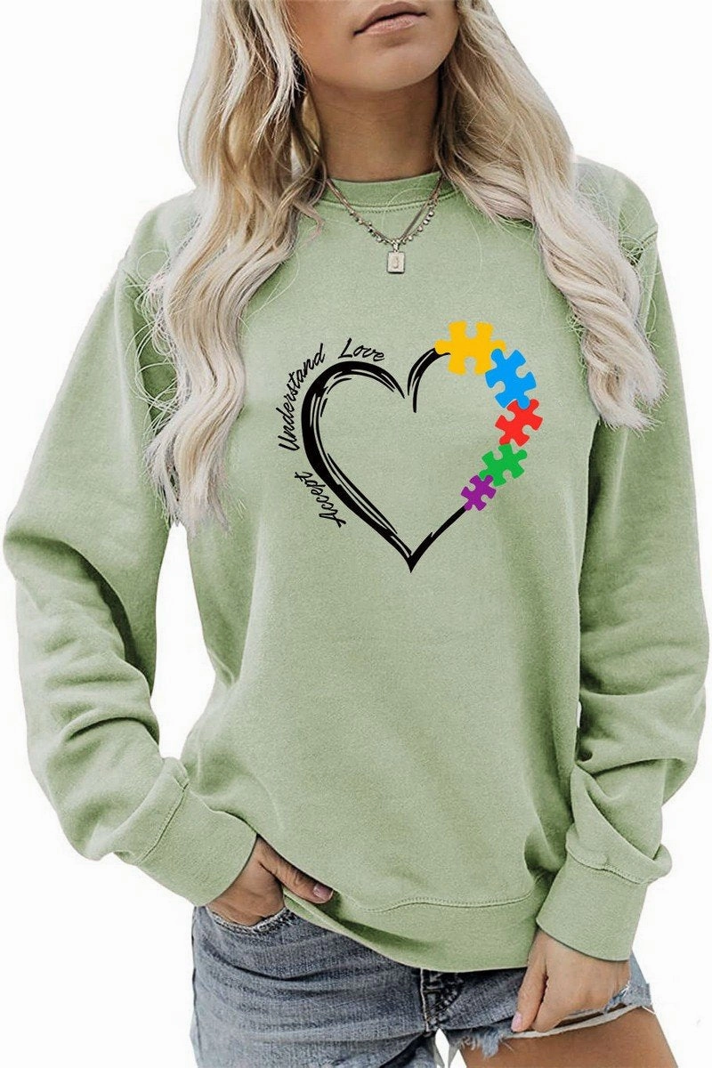SoftBrushed WOMEN HEART PRINTING LONG SLEEVE FALL WINTER TEE