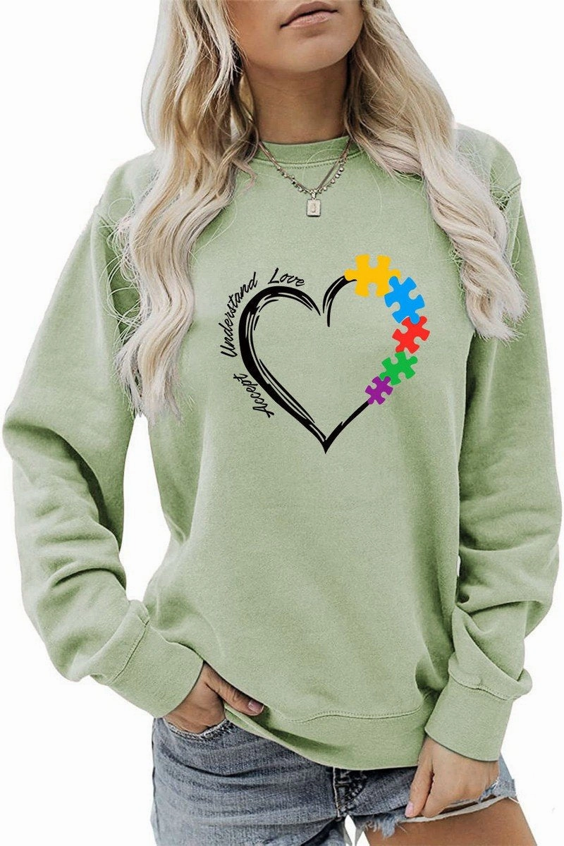 WOMEN HEART PRINTING LONG SLEEVE FALL WINTER TEE TwoToneEffect
