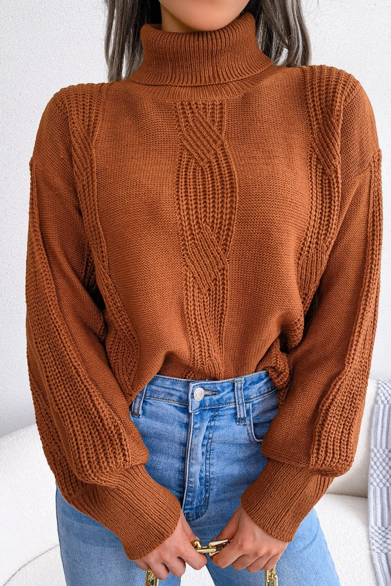 WOMEN HIGH NECK SOLID FALL WINTER CASUAL SWEATER Circular Knit Technique