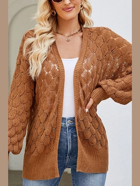 Quick Dry Feature WOMEN HOLLOW OUT KNITTED SWEAT CARDIGAN