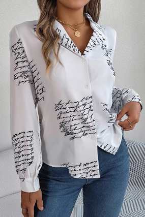 Interlock Knit SlimFitAdaptation WOMEN LETTER PRINTING SEMI FORMAL OFFICE BLOUSE