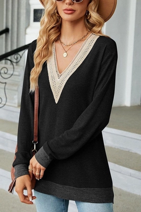 WOMEN LONG LENGTH GUIPURE LONG SLEEVE TOP Quick Release Fasteners