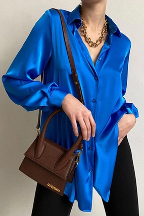 ZonalVentilation WOMEN LONG SLEEVED SATIN BUTTON UP SHIRTS