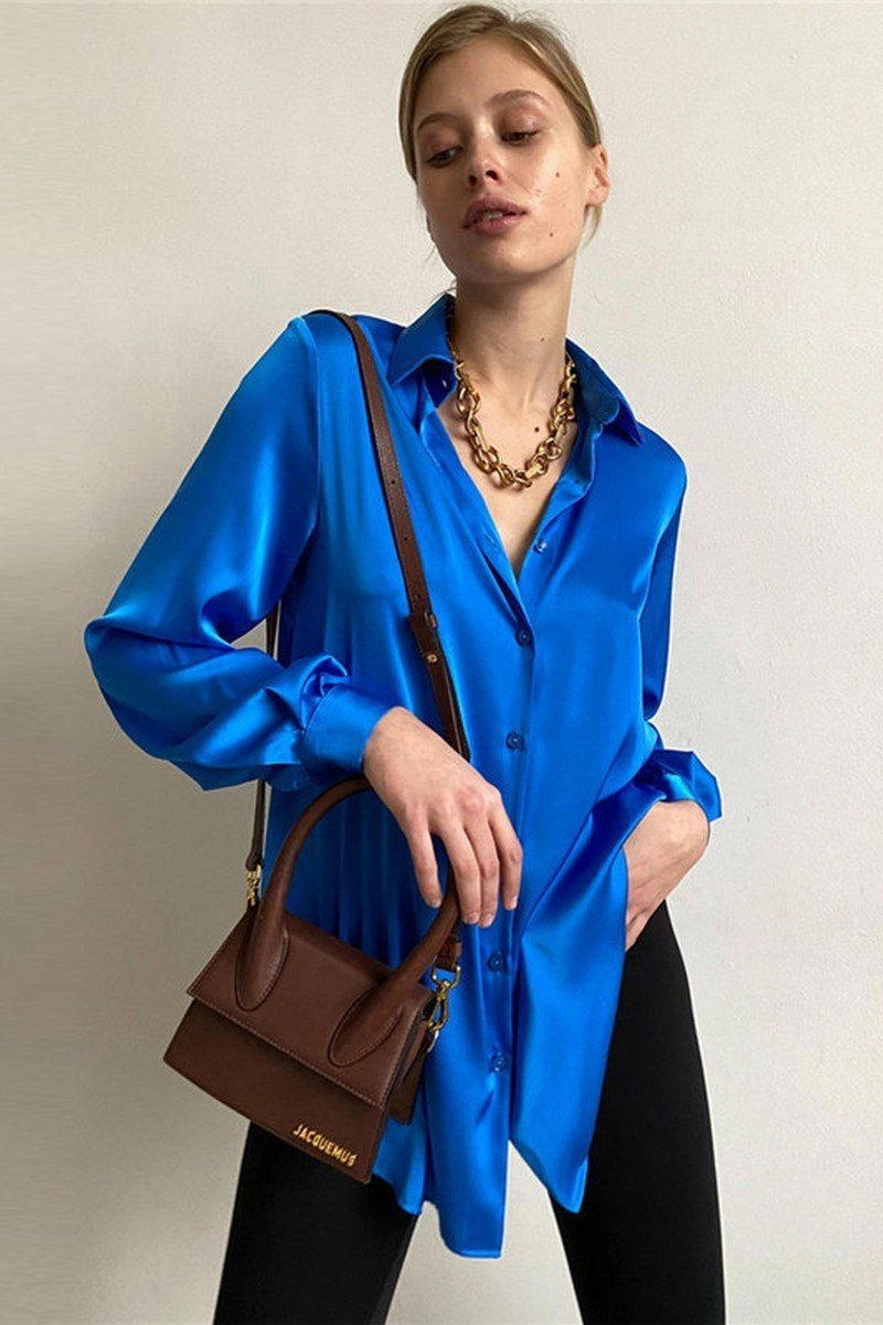 Thermal regulation WOMEN LONG SLEEVED SATIN BUTTON UP SHIRTS