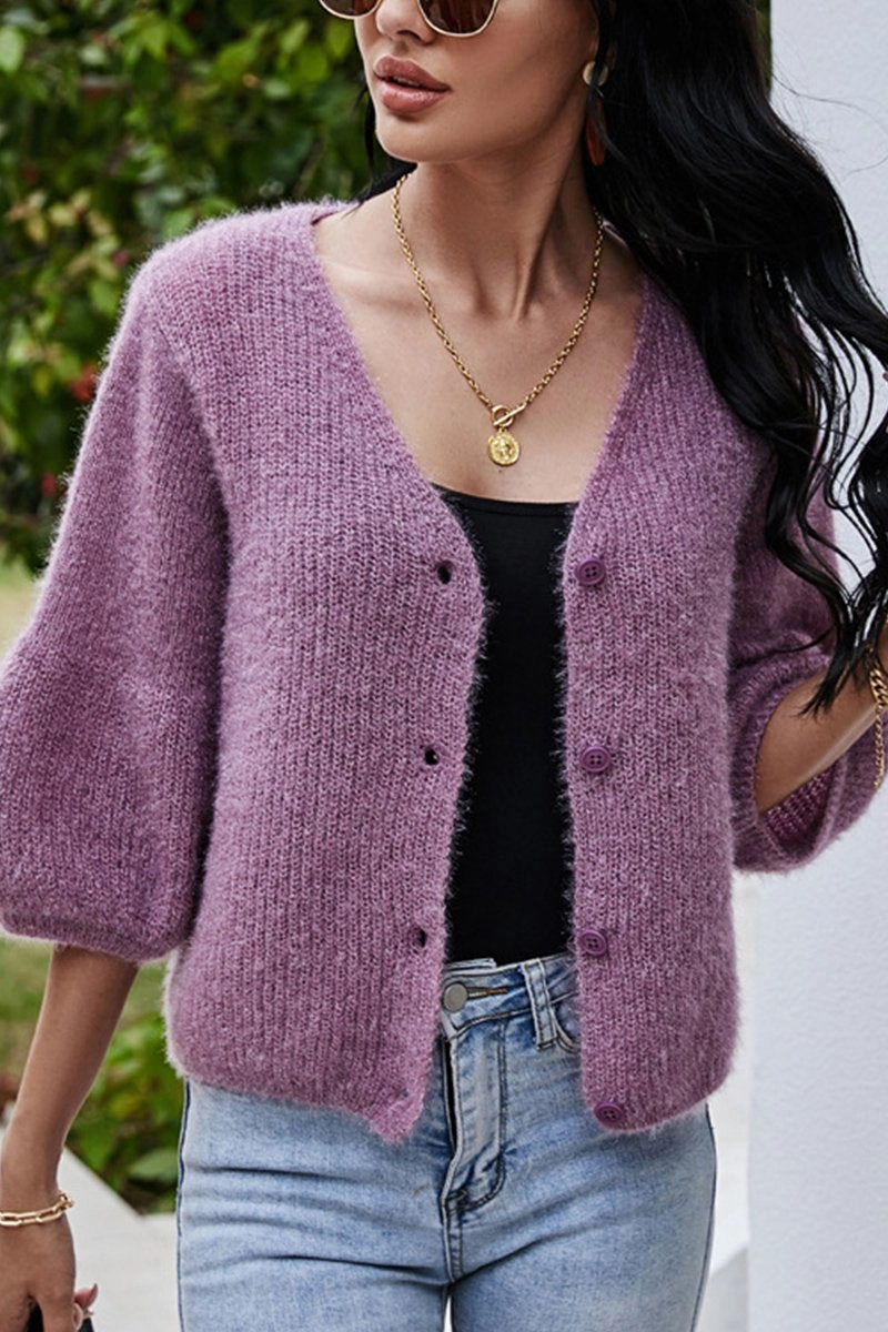 Minimalist Collar Garment Washed Finish WOMEN LOOSE FIT PLUSH FURRY BUTTON DOWN CARDIGAN
