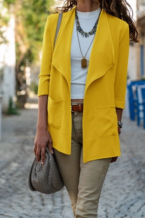 WOMEN OPEN FRONT OFFICE WORK BLAZER JACKET Vintage Shirt Loose cut