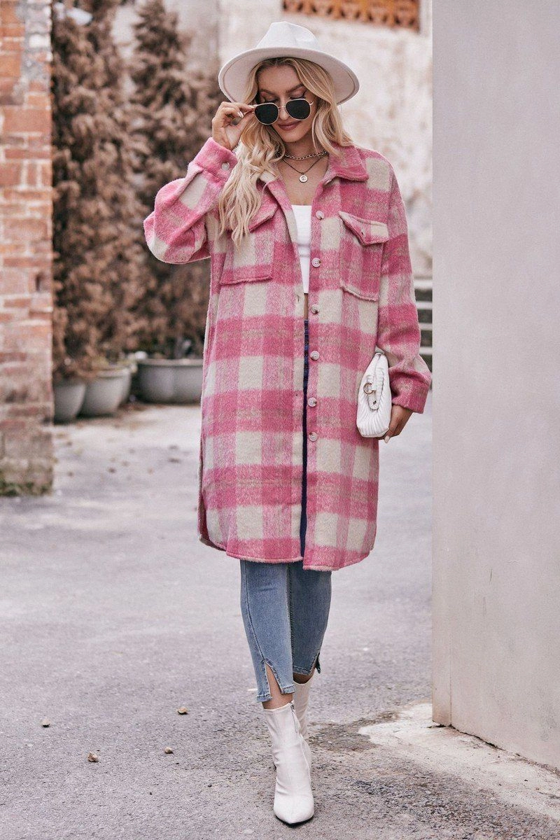 AllDay Comfort LatticeKnit WOMEN OVERSIZED KNEE LENGTH PLAID COAT