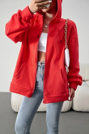 WOMEN OVERSIZED LOOSE FIT ZIP UP HOODIE JACKET ConvertibleSleeves