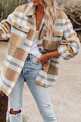 DurableBlend WOMEN OVERSIZED PLAID PATTERN LONG SHACKET