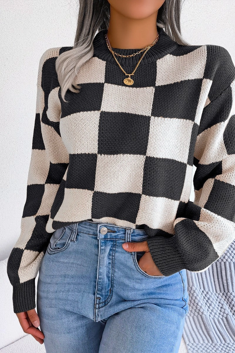 AllDayComfort WOMEN PATCHWORK PATTERN LOOSE FIT KNITTED SWEATER