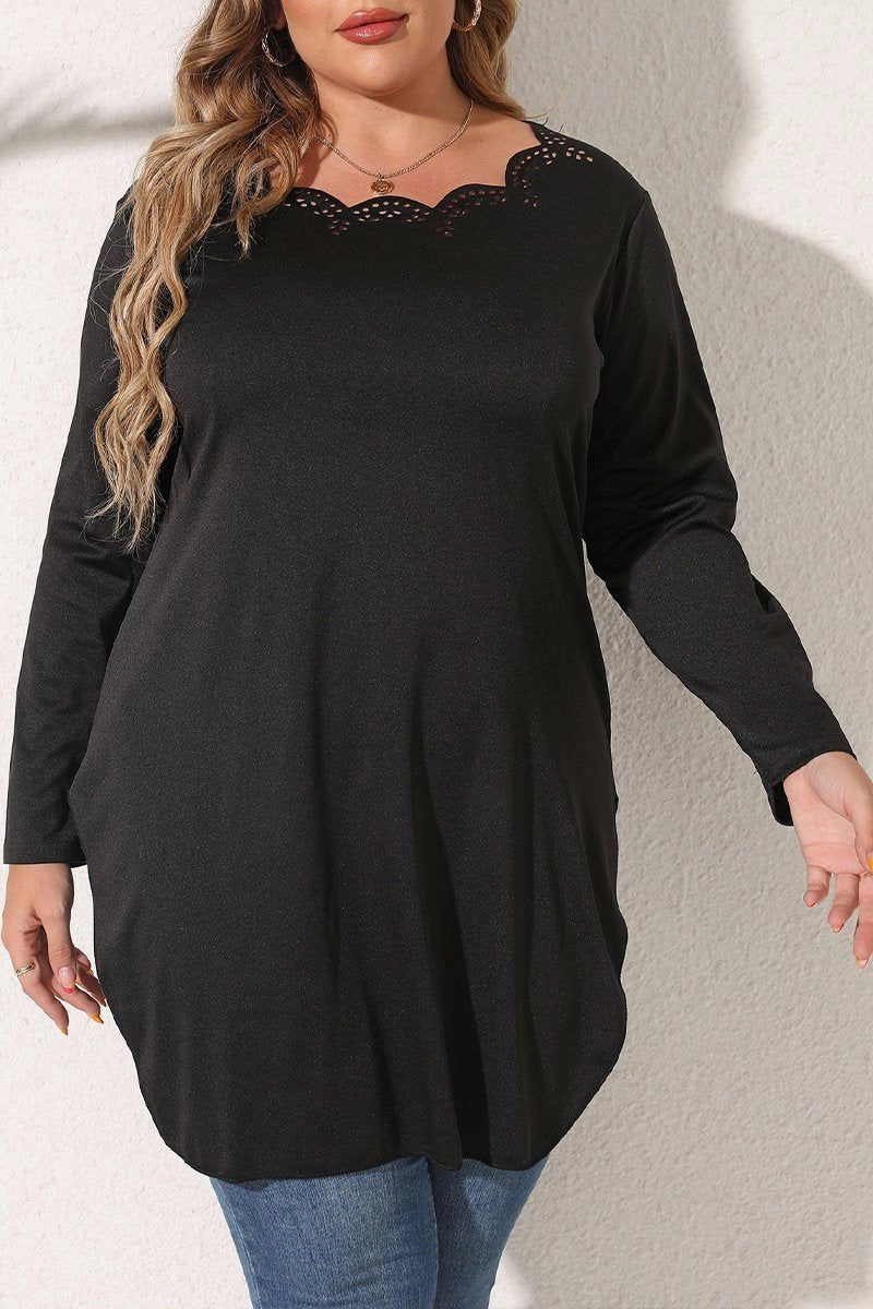 Sustainable Production Methods SolarReflectiveFinish WOMEN PLUS SIZE LACE TRIM LONG LENG T SHIRT