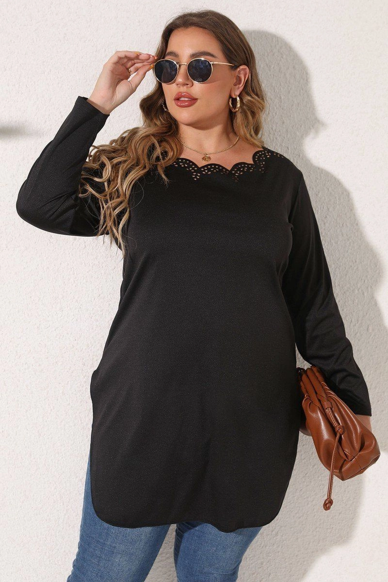 Antibacterial Fabric WOMEN PLUS SIZE LACE TRIM LONG LENG T SHIRT