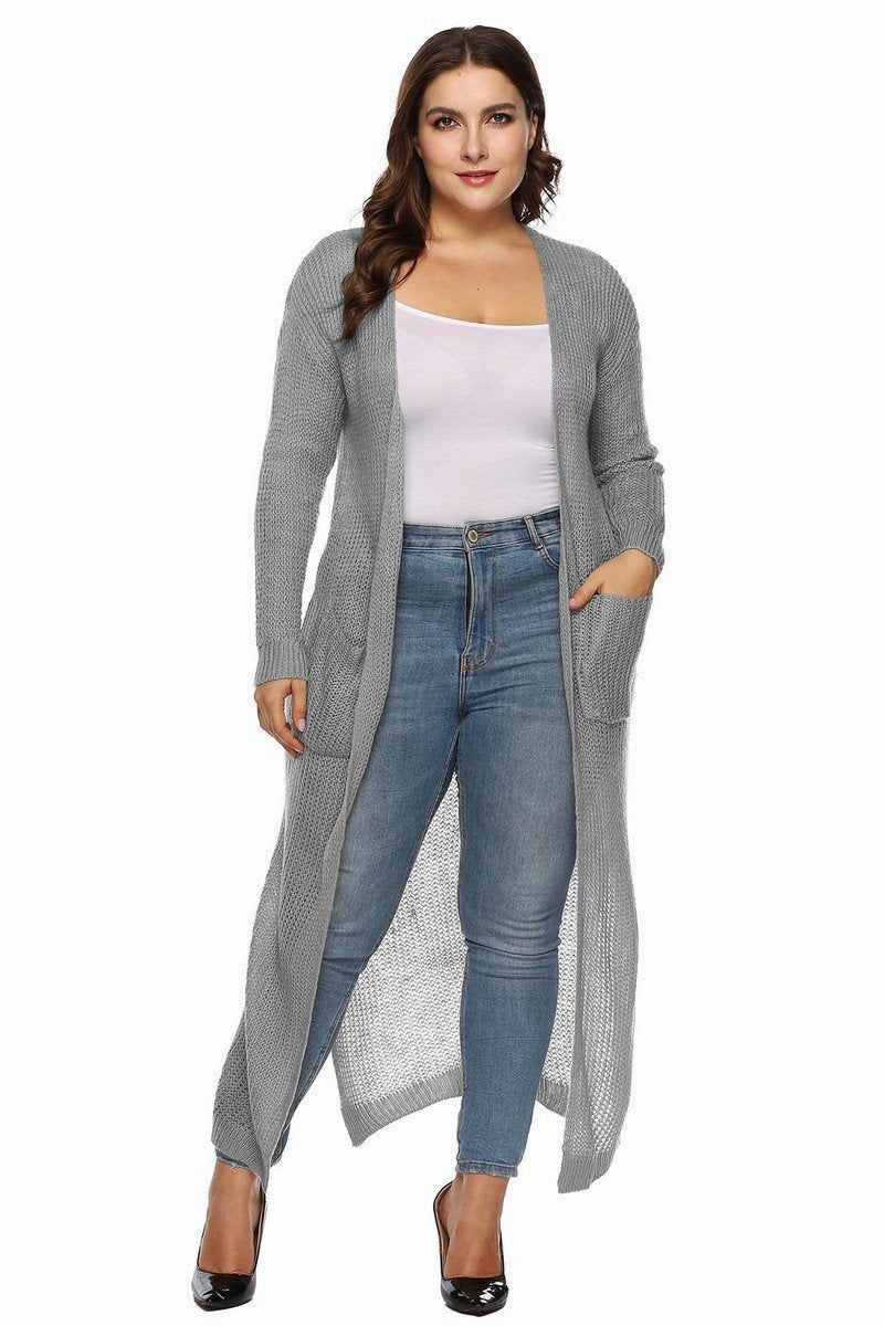 Garment Washed Finish WOMEN PLUS SIZE OPEN FRONT LONG LENGTH CARDIGAN