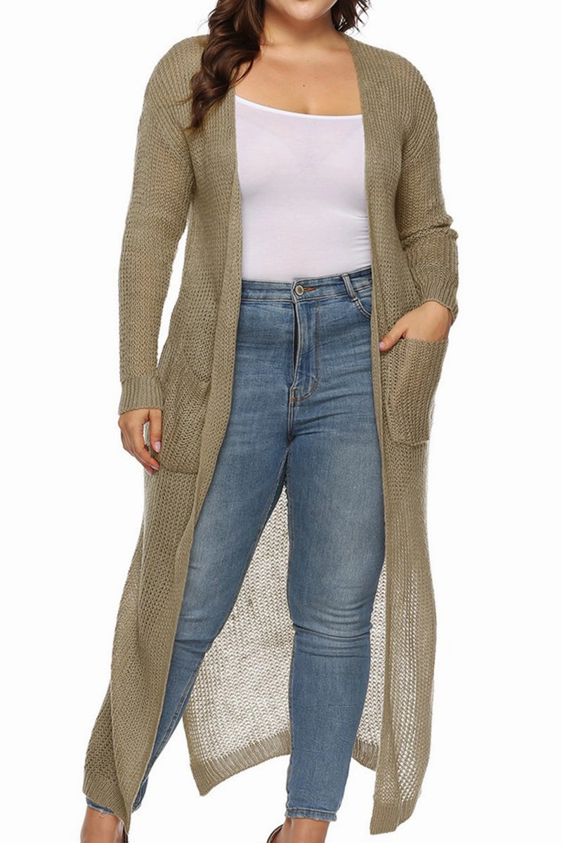 Fashionable Tank Interlock Knit WOMEN PLUS SIZE OPEN FRONT LONG LENGTH CARDIGAN