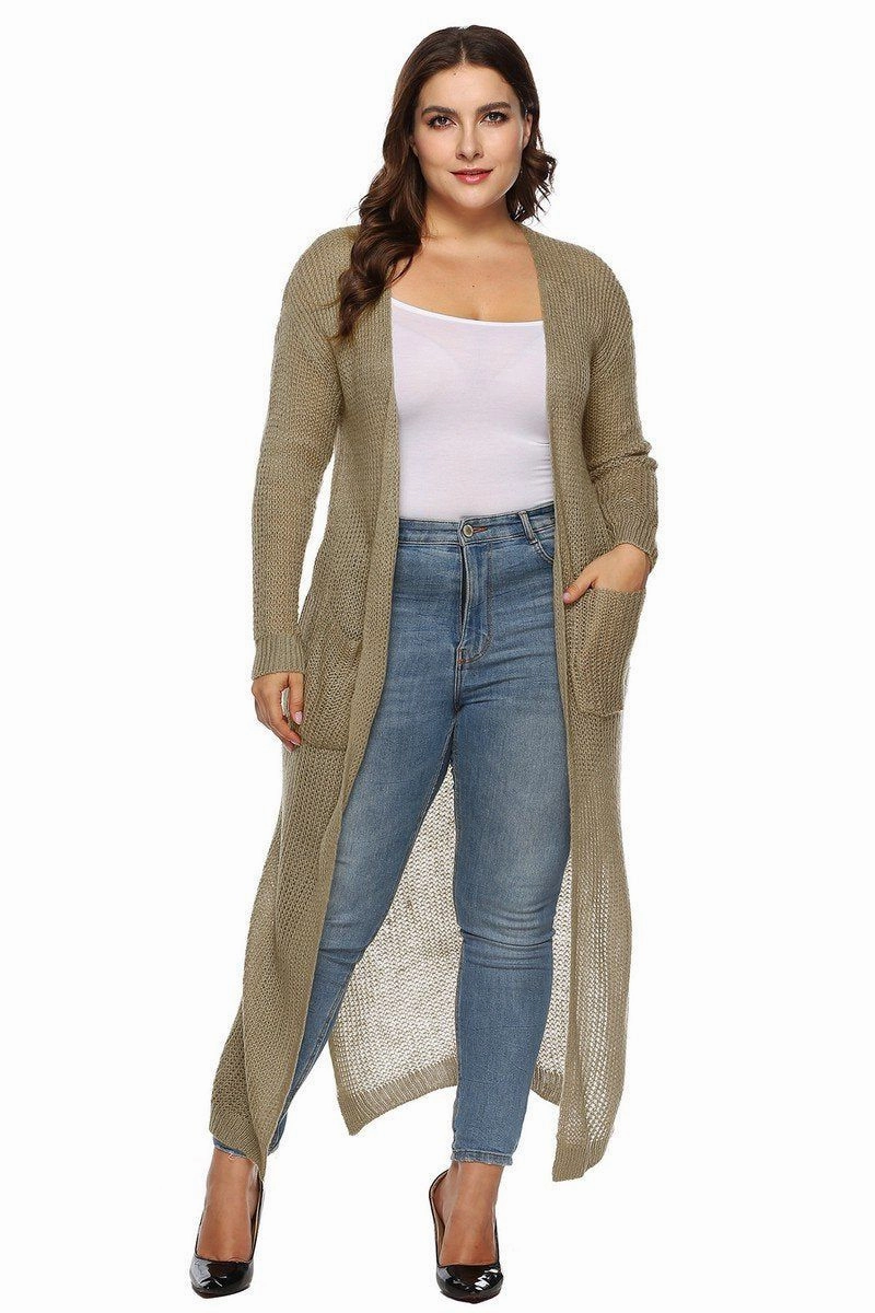 AntiStaticTreatment QuickDryTechnology WOMEN PLUS SIZE OPEN FRONT LONG LENGTH CARDIGAN