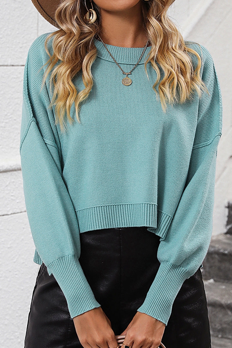 Odor Resistant Coating WOMEN RIBBED HEM FITTED SLEEVE KNIT JUMPER TOP