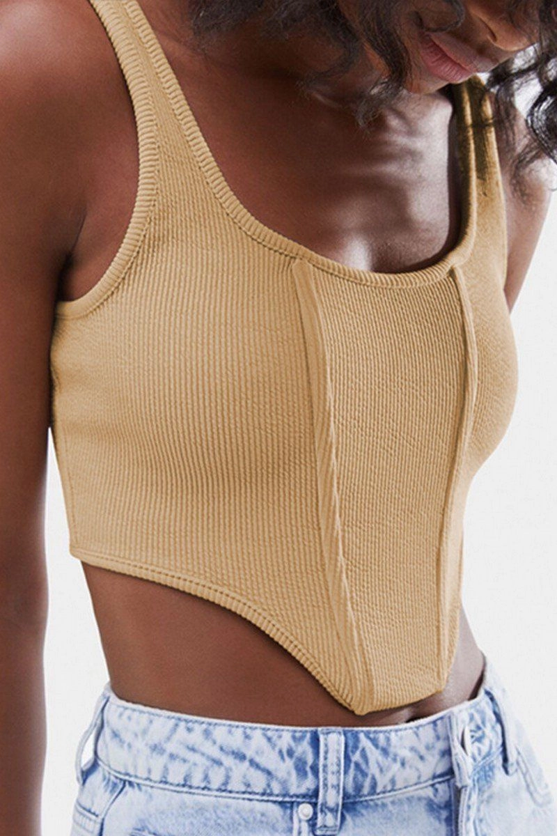 WOMEN SEXY DEEP U NECK CROP TANK TOP Relaxed Top