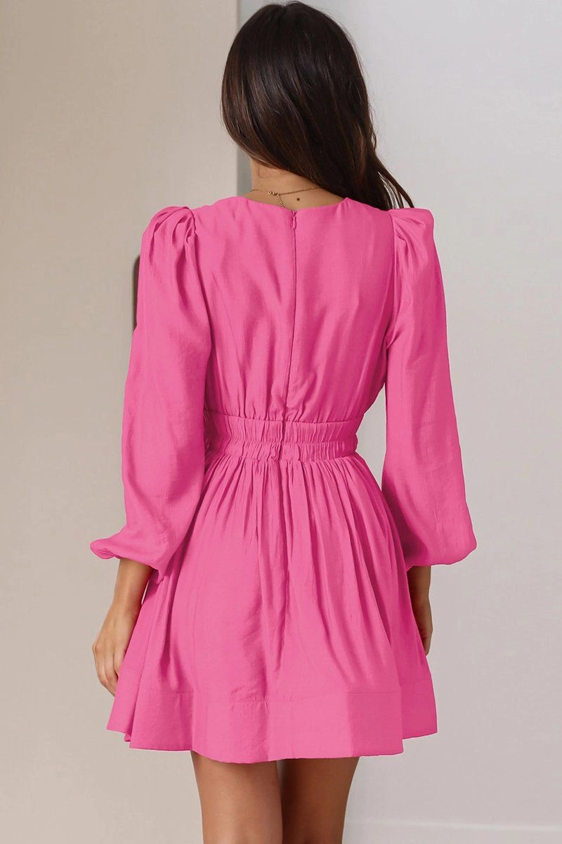 Sage Detail WOMEN SEXY DEEP V NECK LONG SLEEVE MINI DRESS