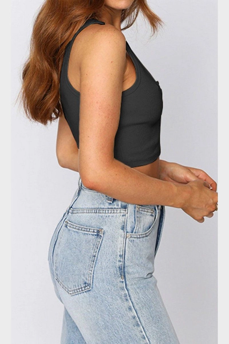 Hybrid Fabric Blend WOMEN SEXY SLIT NECK FITTED TANK TOP