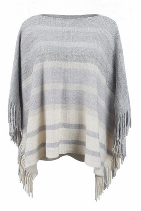 WOMEN STRIPE COLOR BLOCK TASSEL PONCHO SHAWL AntiStaticInnerLining