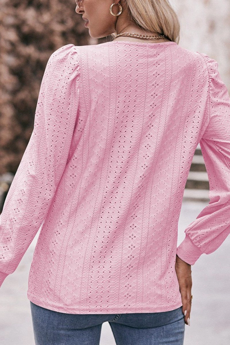 Friction Resistant Finish Hidden Storage Pockets WOMEN U NECK EYELET FITTED CUFF TEE