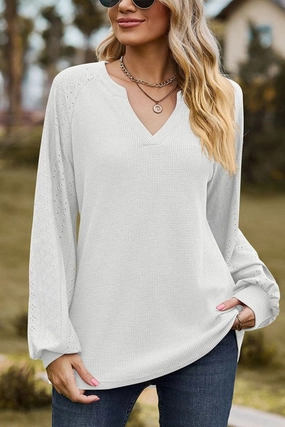 WOMEN V NECK LONG SLEEVE LOOSE FIT CASUAL TOP Airflow Mesh Insert Anti Pill Finish