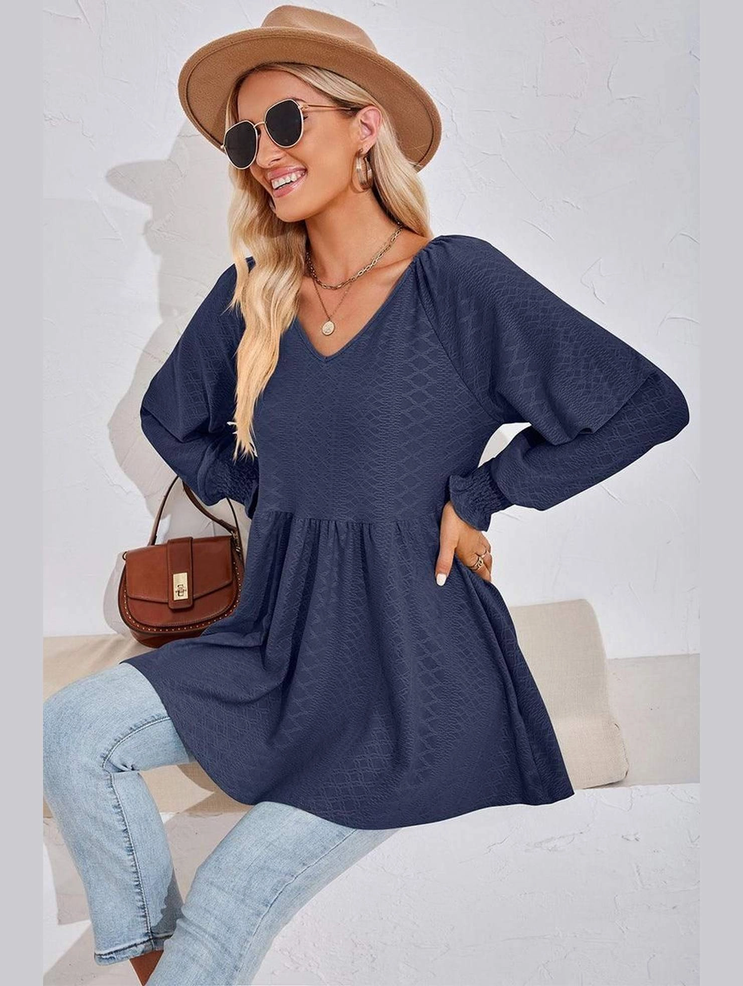 NonChafingEdges WOMEN V NECK PATTERNED RUFFLE SLEEVE TUNIC