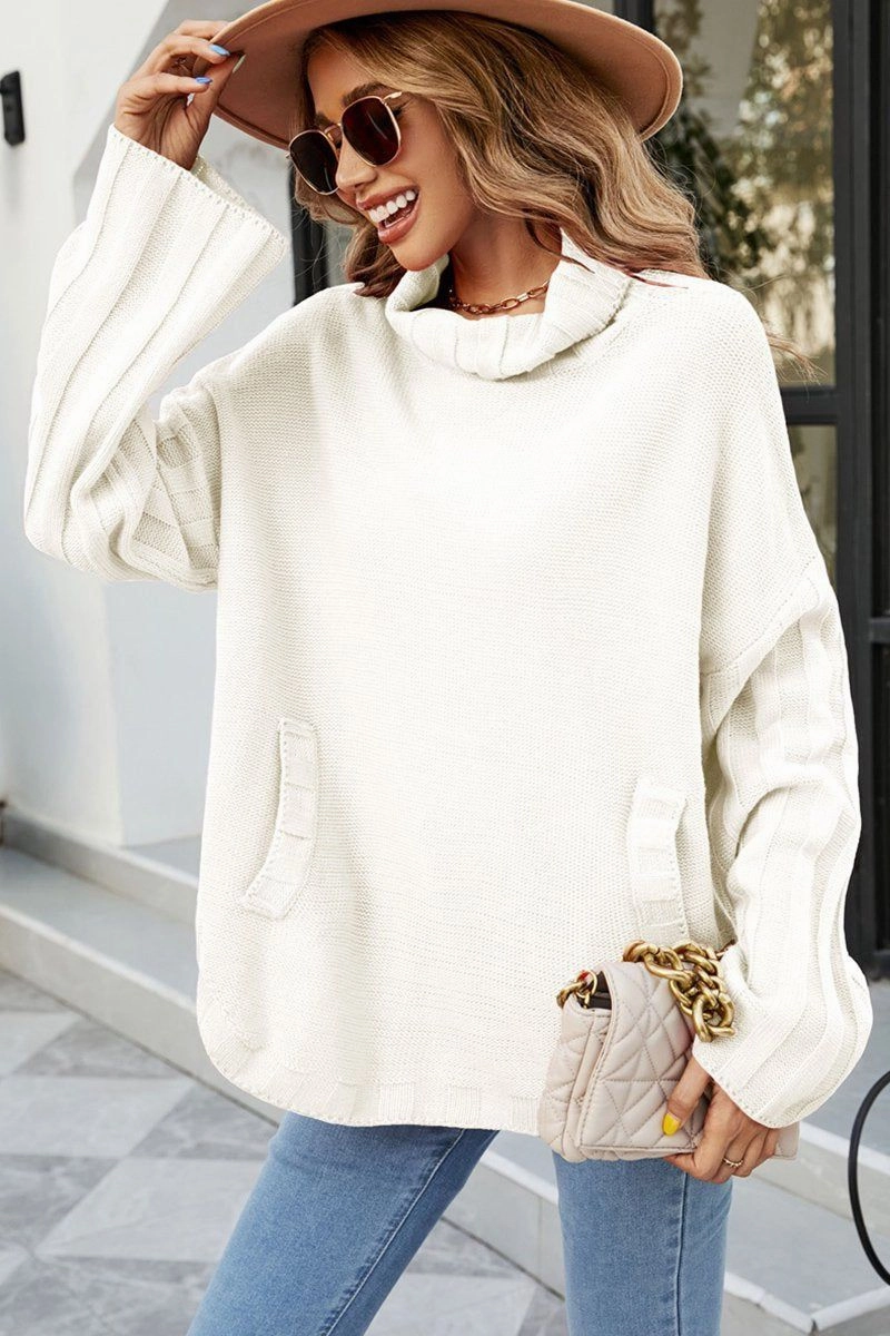 WOMENS LOOSE OVERSIZE HIGH NECK SWEATER Anti Pill Surface Simple Pullover