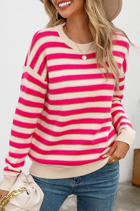 Anti Pilling Treatment WOMENS STRIPE CASUAL SWEATER TOP