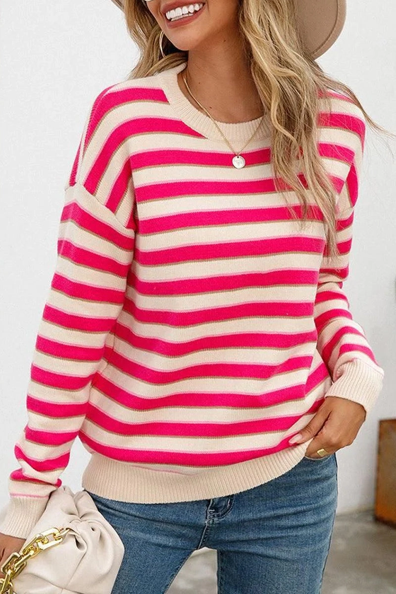 Colorfast Dye Method WOMENS STRIPE CASUAL SWEATER TOP