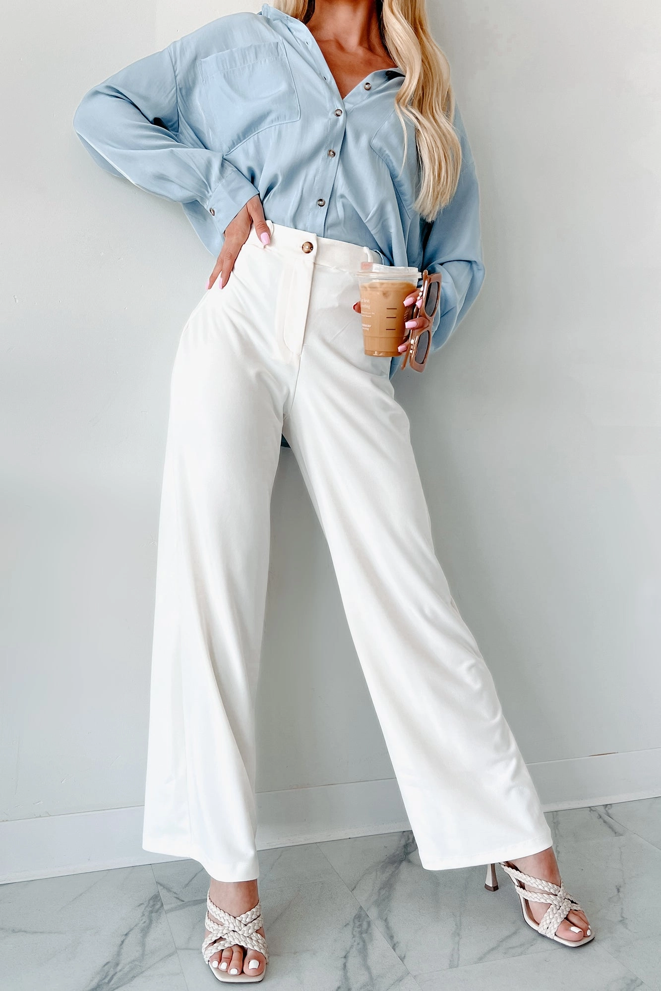 Working Together Wide Leg Pants (Off White) Relaxed Look Tough Build