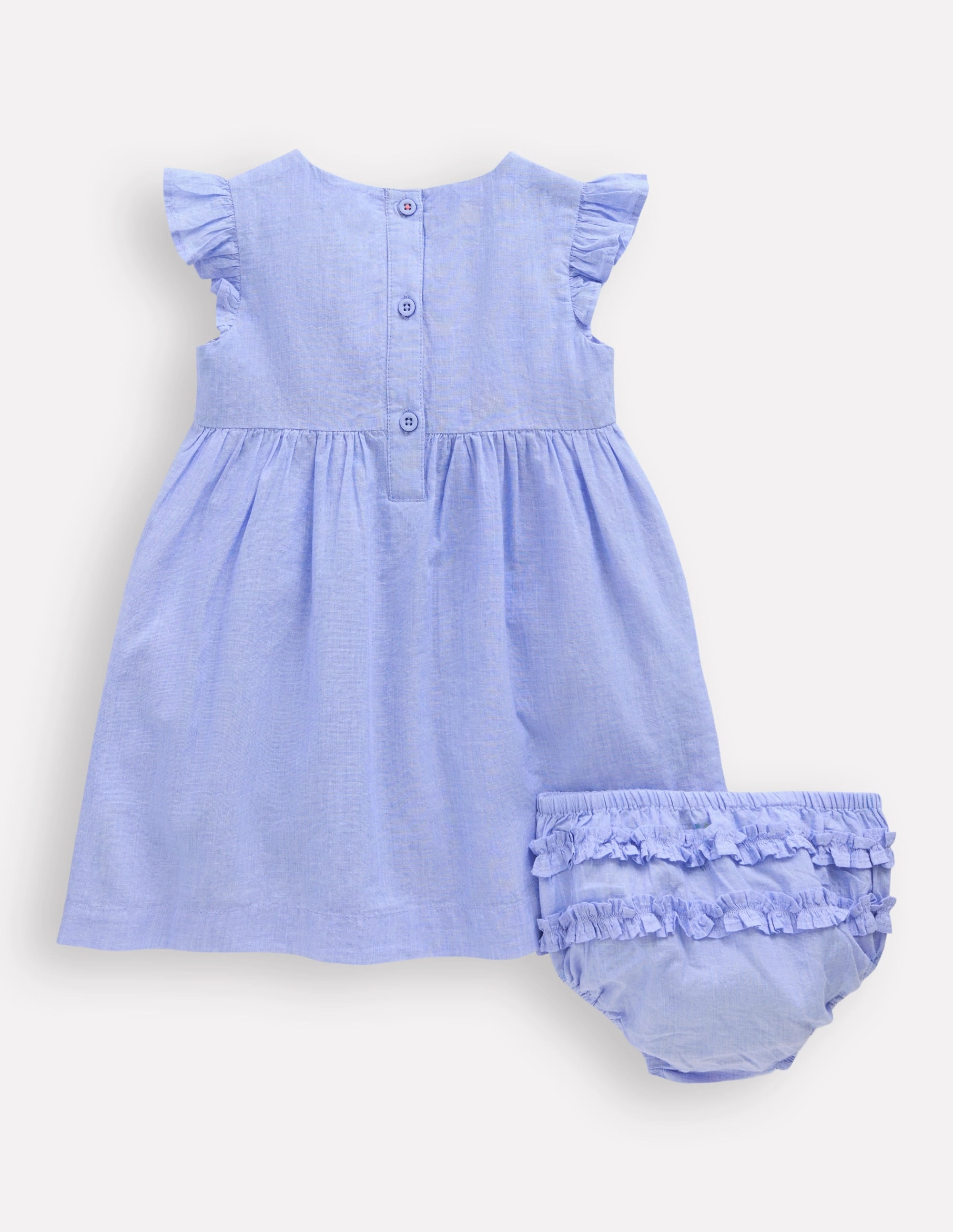 Woven Frill Dress-Blue Patchwork Flower Cozy Layering