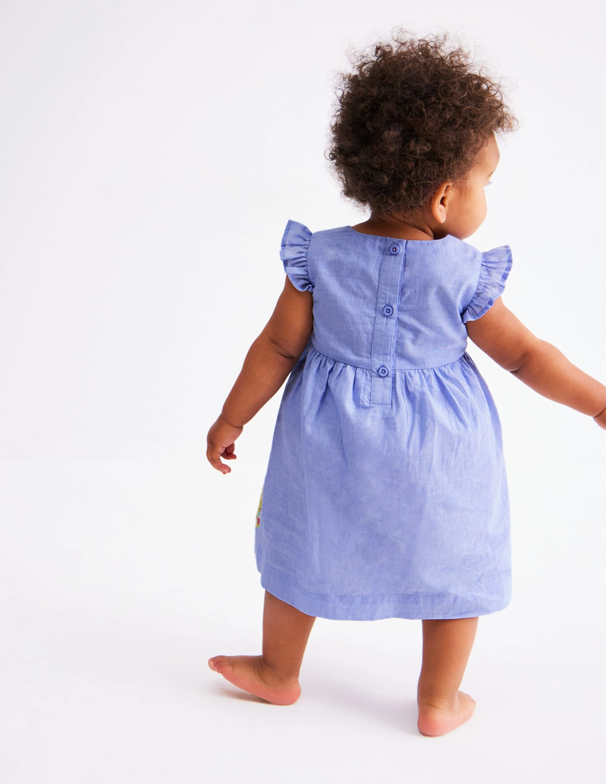 Comfortable Layer Resort Ready Woven Frill Dress-Blue Patchwork Flower