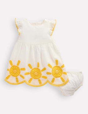 Woven Frill Dress-Ivory Basic Warm Classic Fit