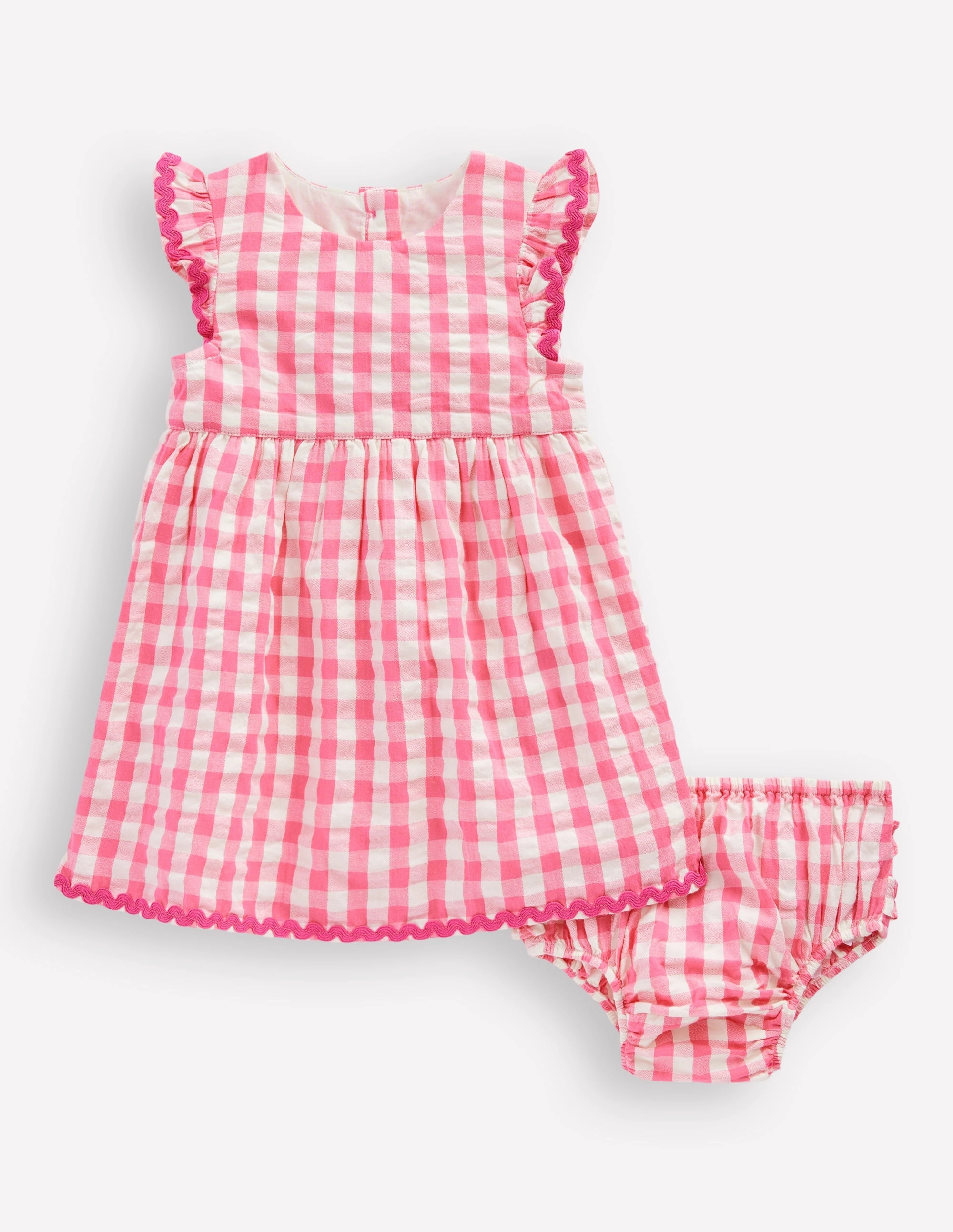 Woven Frill Dress-Pink and Ivory Gingham Pleated-Skirt