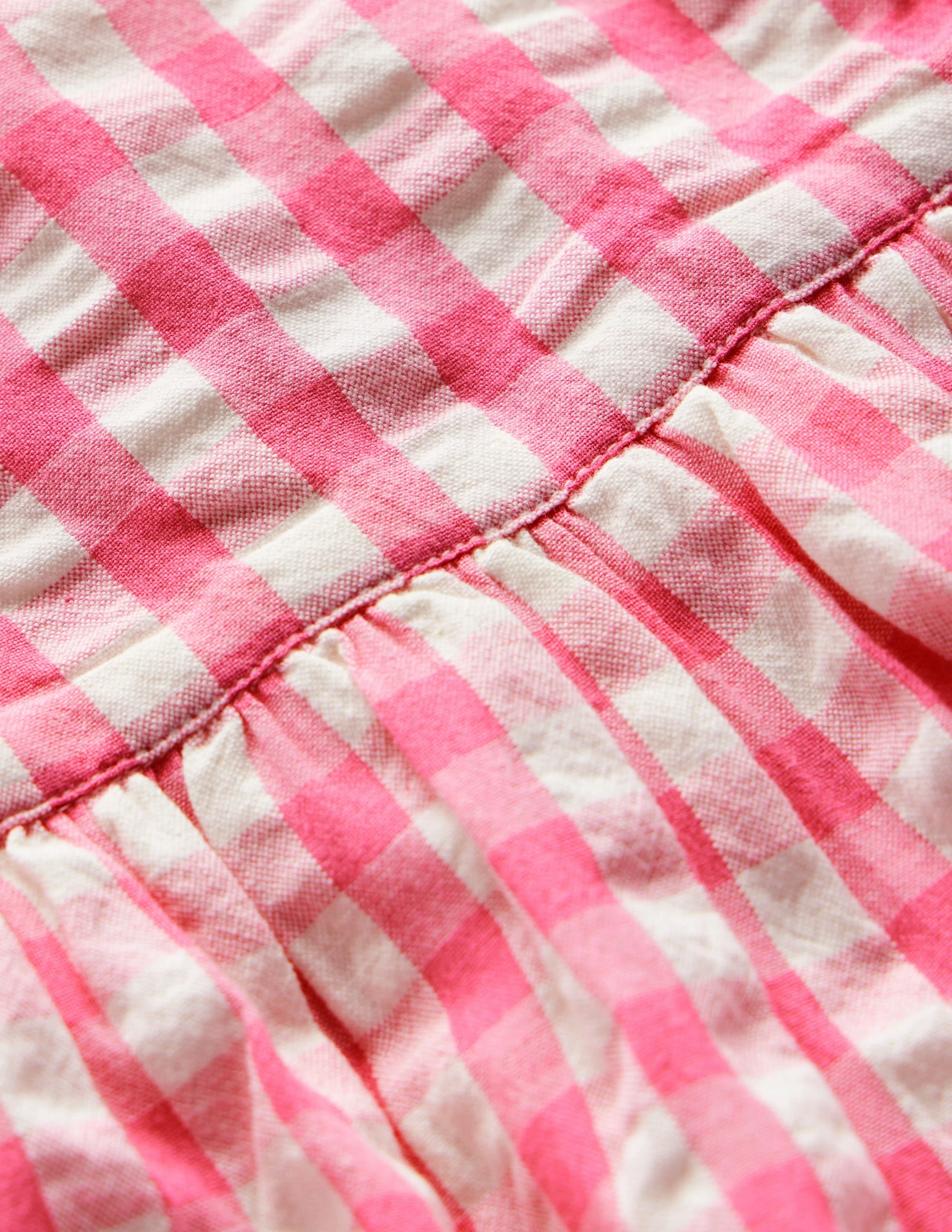Woven Frill Dress-Pink and Ivory Gingham Cozy Comfort Satin Glow