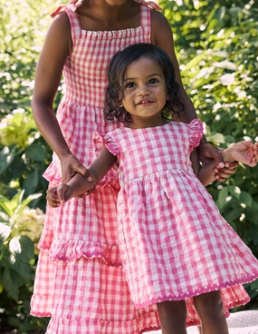 Kind Light Woven Frill Dress-Pink and Ivory Gingham