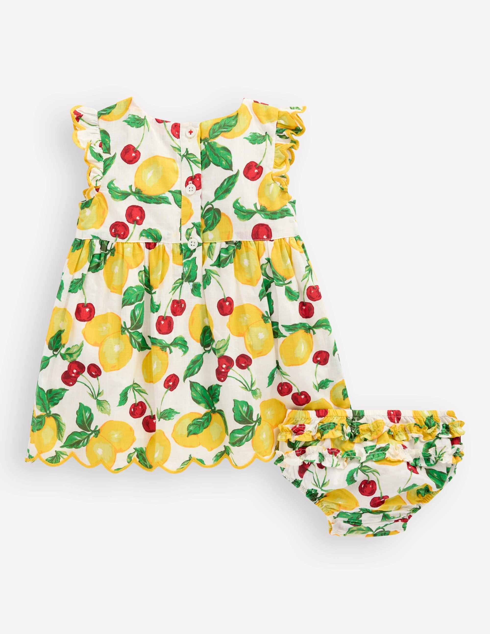 Woven Frill Dress-Soft Ivory Lemons and Cherries Vibrant Layer