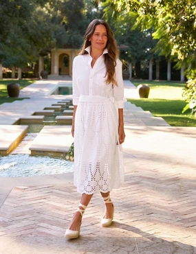 Feminine Mood Feminine Vibe Grace Midi Eyelet Dress White