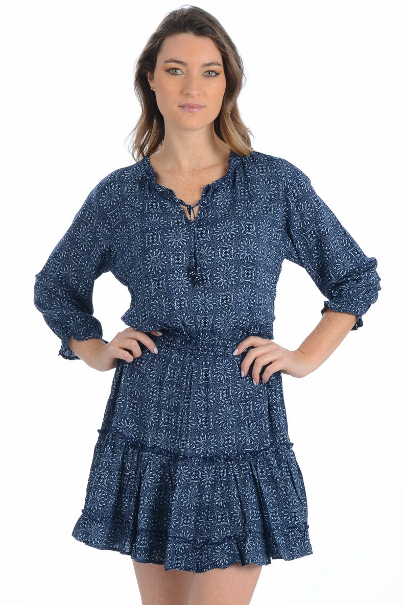 High Waist Casual and Stylish Ibiza Dress / Deep Indigo Medallion