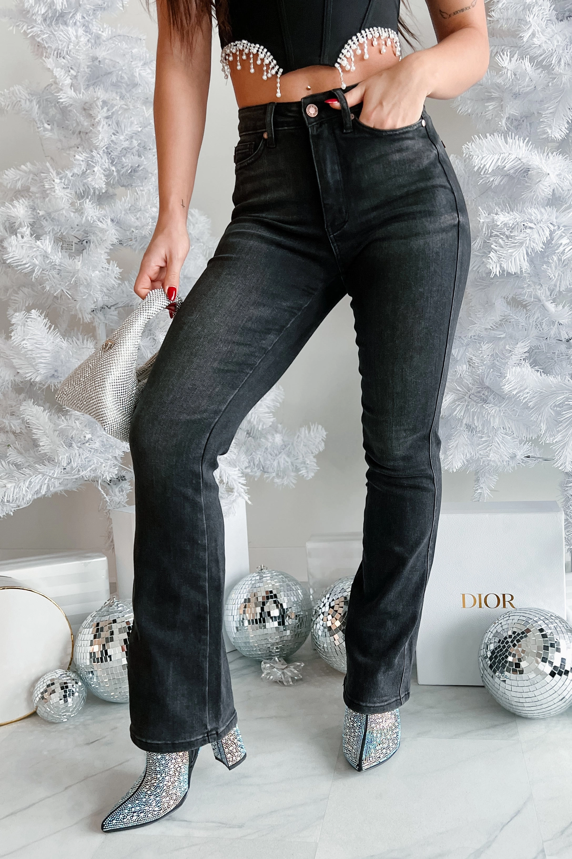 Gable High Rise Tummy Control Judy Blue Bootcut Jeans (Black) Performance Wear BreathableMaterial