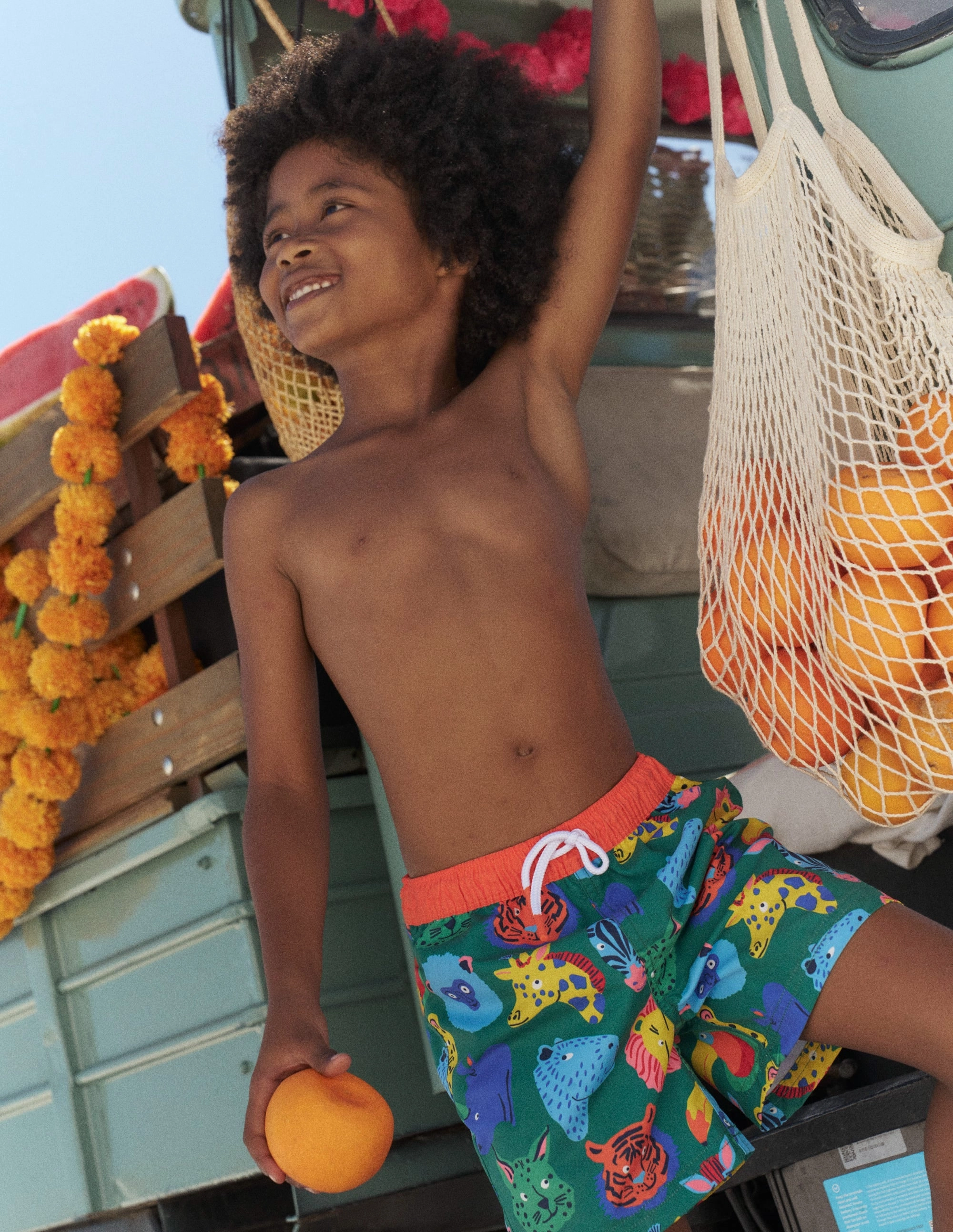 Resort Vibes Ultra Soft Elastane Swim Shorts-Multi Animal Faces