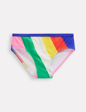 Patterned Bikini Bottoms-Multi Rainbow Swirl Water-resistant Elastic-Waist