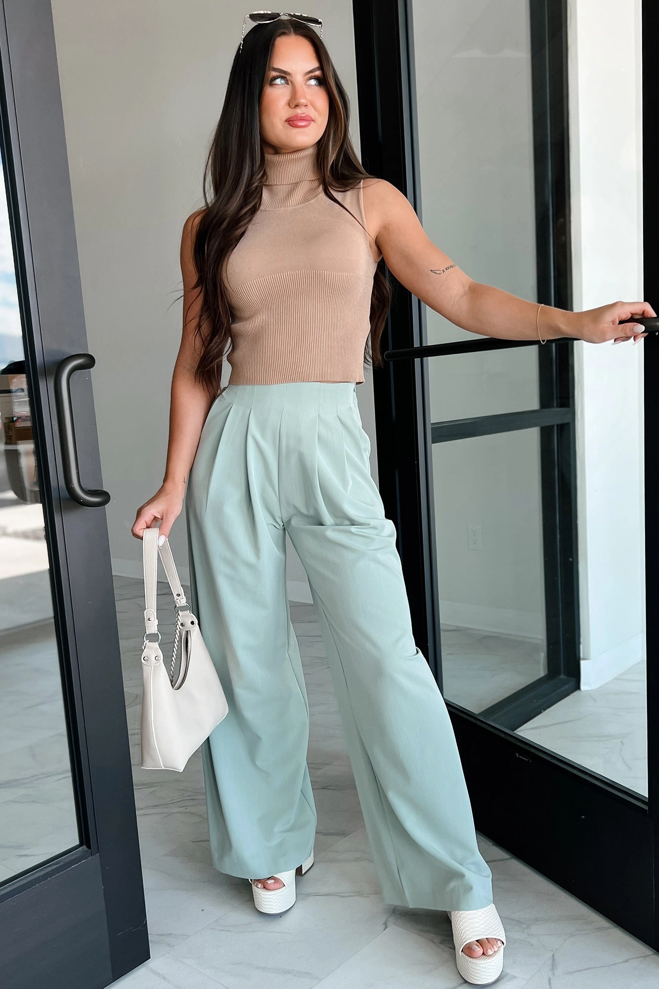 Stretch waistband Living With Purpose Wide Leg Pants (Sage)