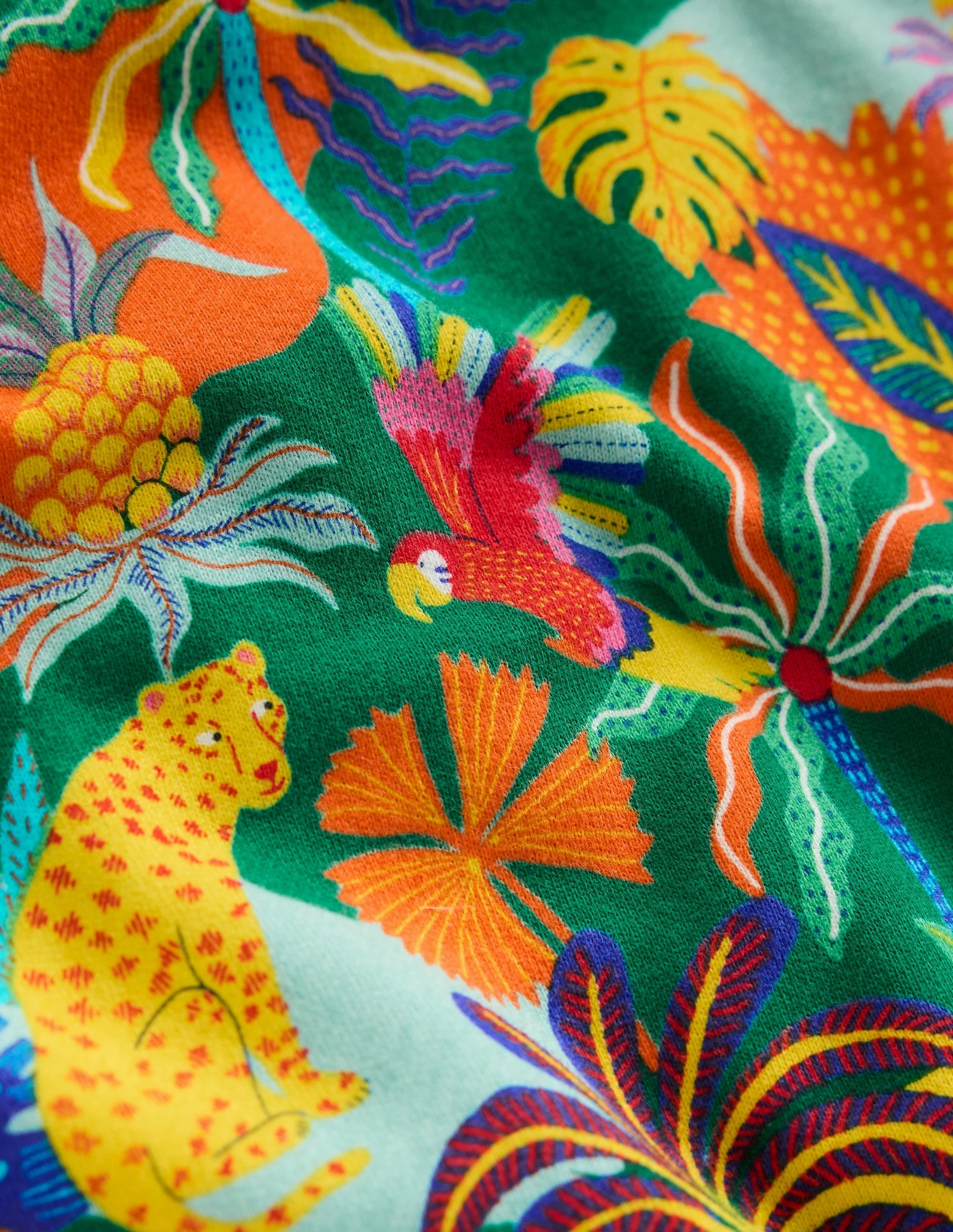 Printed Sweatshirt-Green Multi Jungle Flattering Drape Sun Protection Fabric