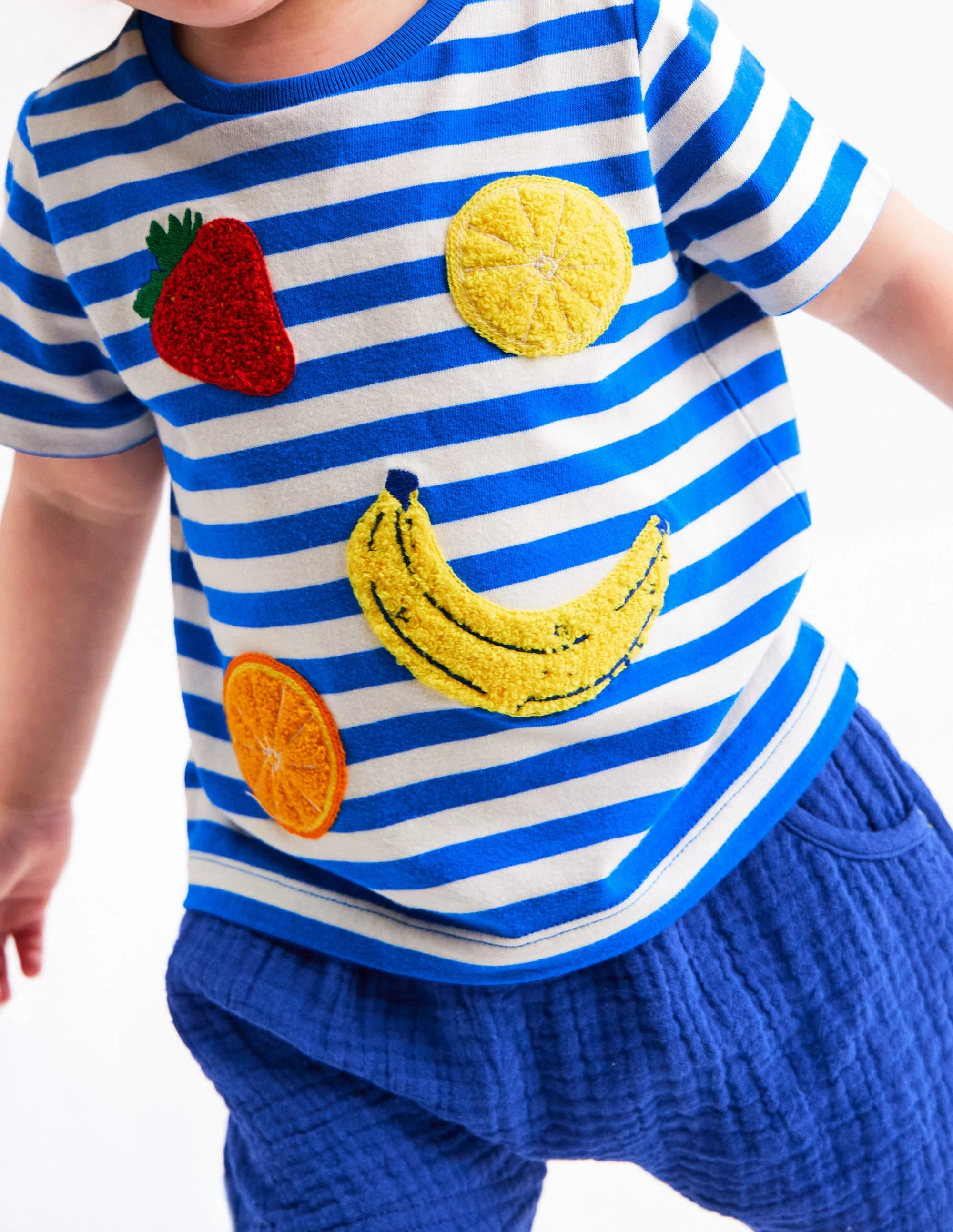 AntiPillingTechnology Reinforced Seams Logo Interest T-Shirt-Blue Stripe Fruit