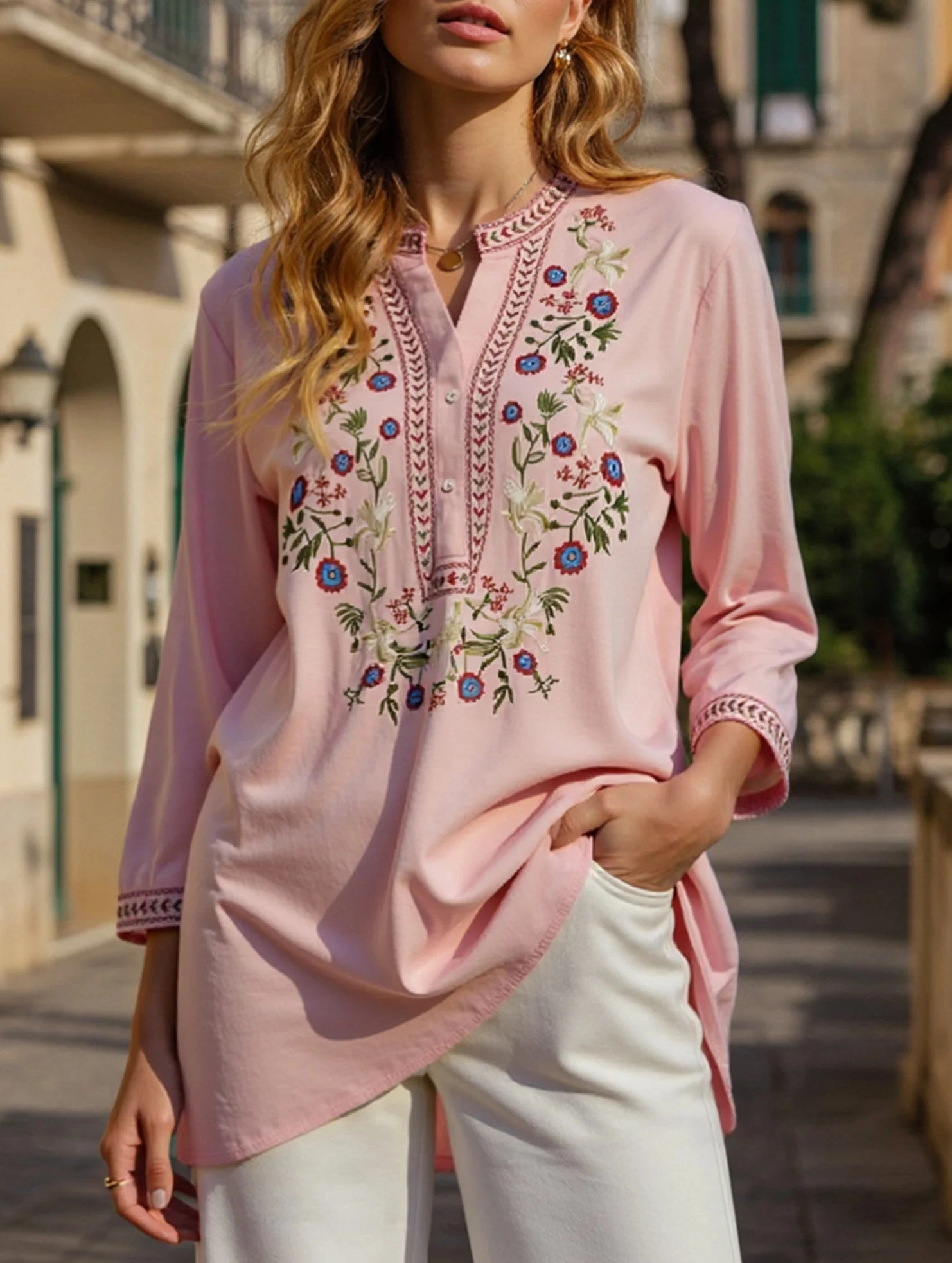 COTTON PLUS SIZE LOOSE EMBROIDERED TOP_CWTBLL0823 UltraSoft Lining